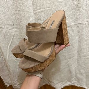 Charles David suede platform block heels, cork sole, worn once, size 7